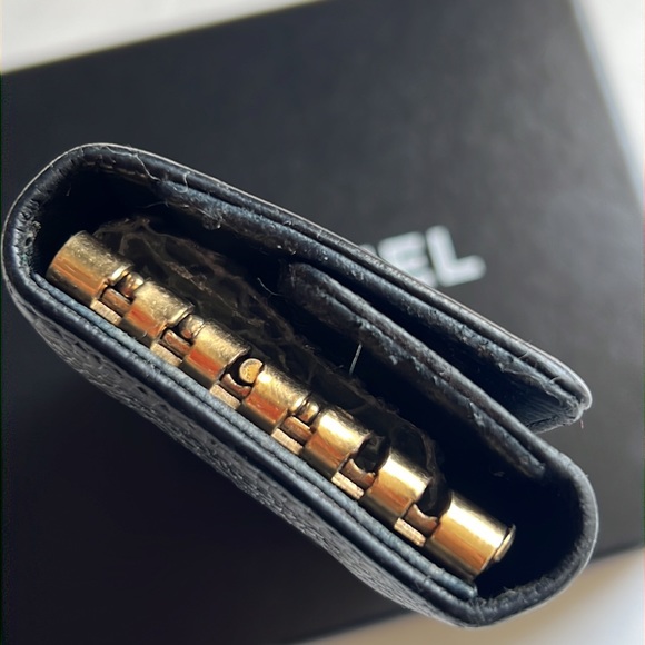 Auth. CHANEL Black Caviar Leather Six Key Holder Case Mini Wallet Case VTG - Picture 2 of 16